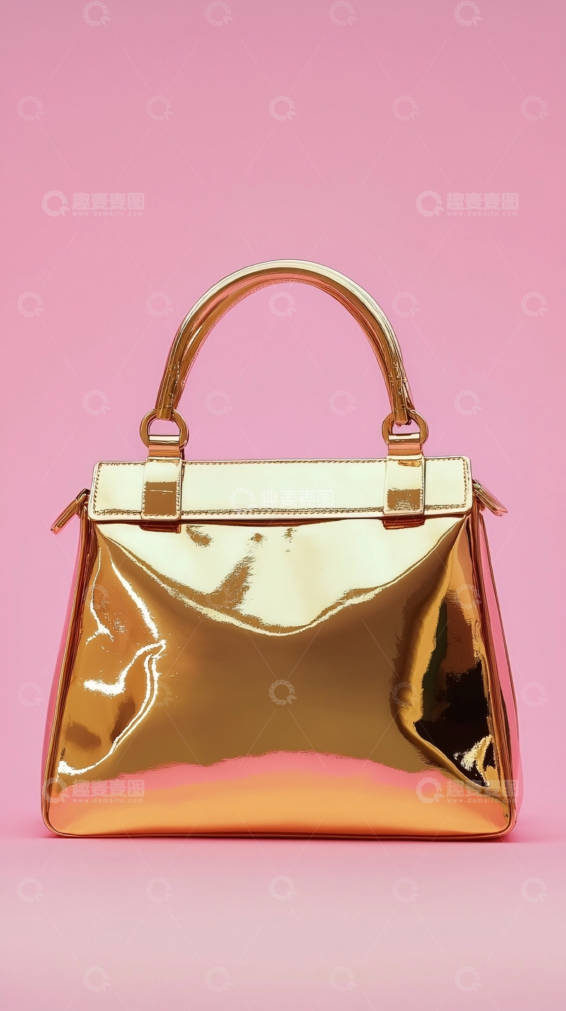高清大图下载【趣麦麦图】-金色亮面手提包