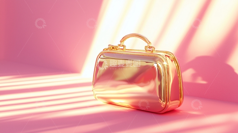 高清大图下载【趣麦麦图】粉色背景金色手提包