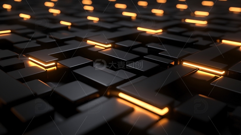 高清大图下载【趣麦麦图】黑金方块科技感背景