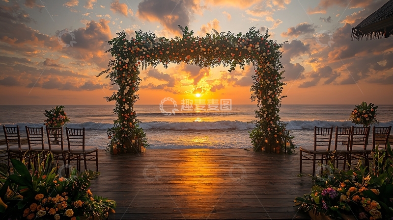 高清大图下载【趣麦麦图】海边婚礼日落美景