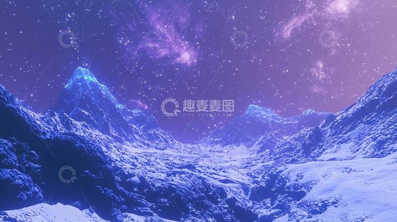 高清大图下载【趣麦麦图】紫色星空下冰雪山脉