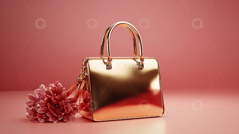 高清大图下载【趣麦麦图】粉色背景金色手提包