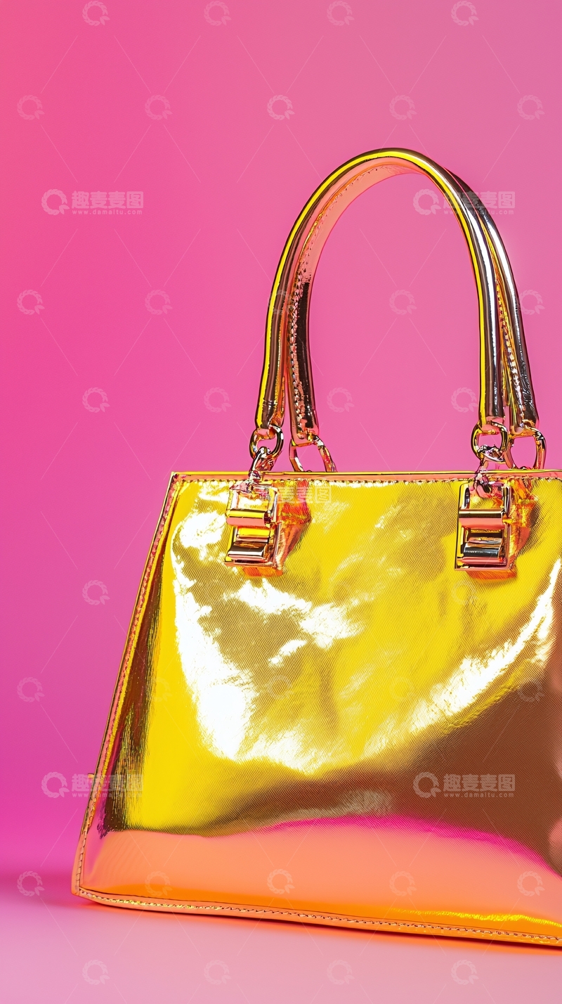 高清大图下载【趣麦麦图】金色亮面手提包