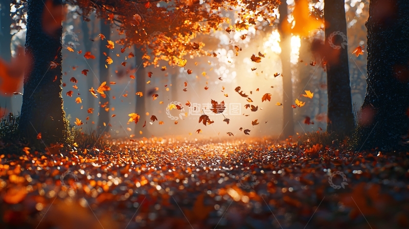 高清大图下载【趣麦麦图】秋日森林落叶小路