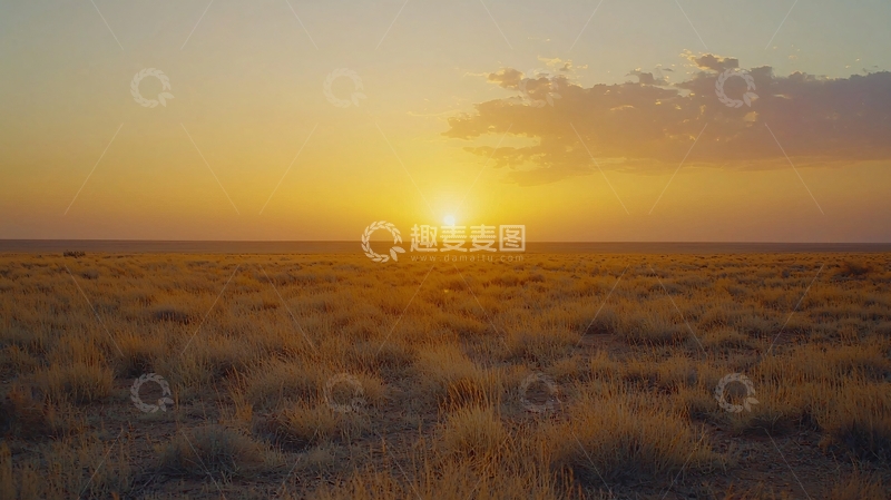 高清大图下载【趣麦麦图】日落草原广阔景色