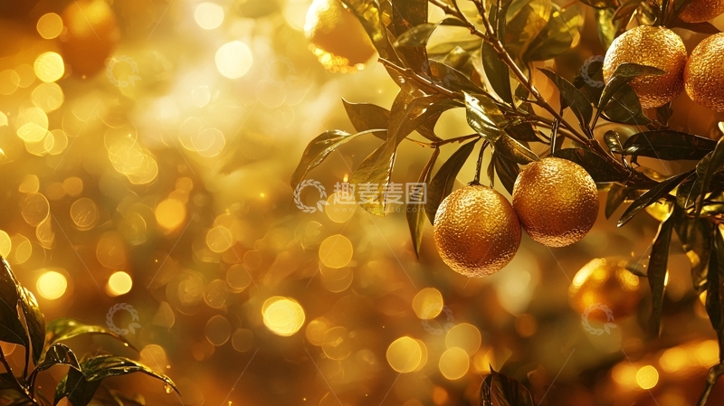 高清大图下载【趣麦麦图】金黄柑橘树枝上果实特写