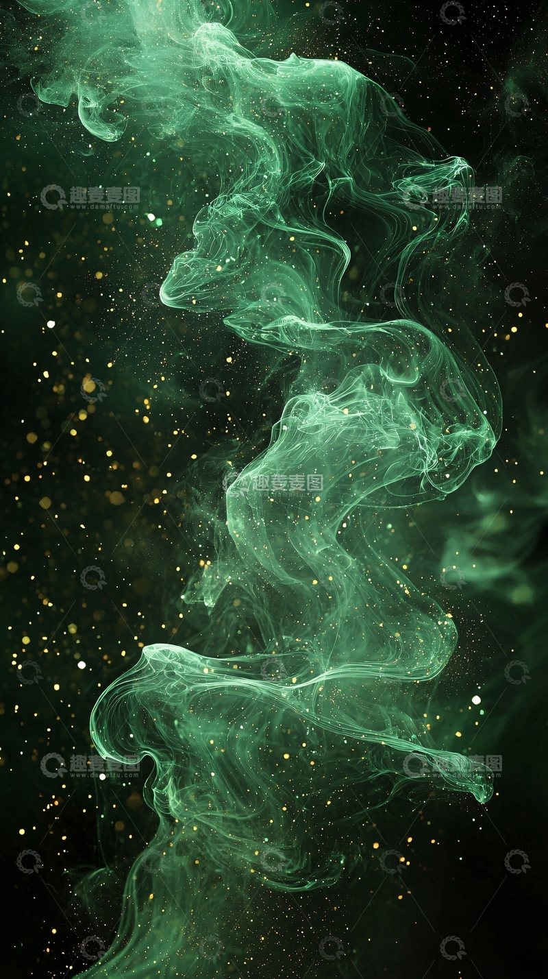 高清大图下载【趣麦麦图】绿色烟雾与金色光点