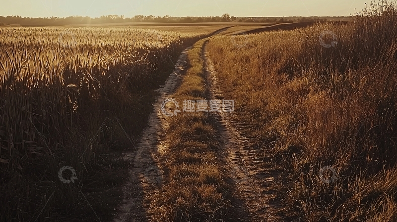 高清大图下载【趣麦麦图】田野小路落日余晖