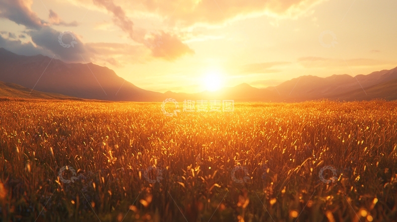 高清大图下载【趣麦麦图】日落麦田草原风景
