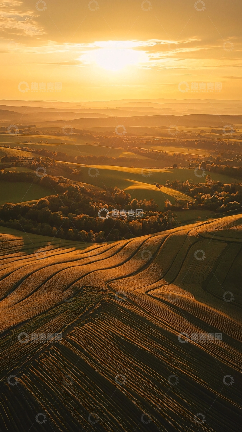 高清大图下载【趣麦麦图】日落下的田园风光