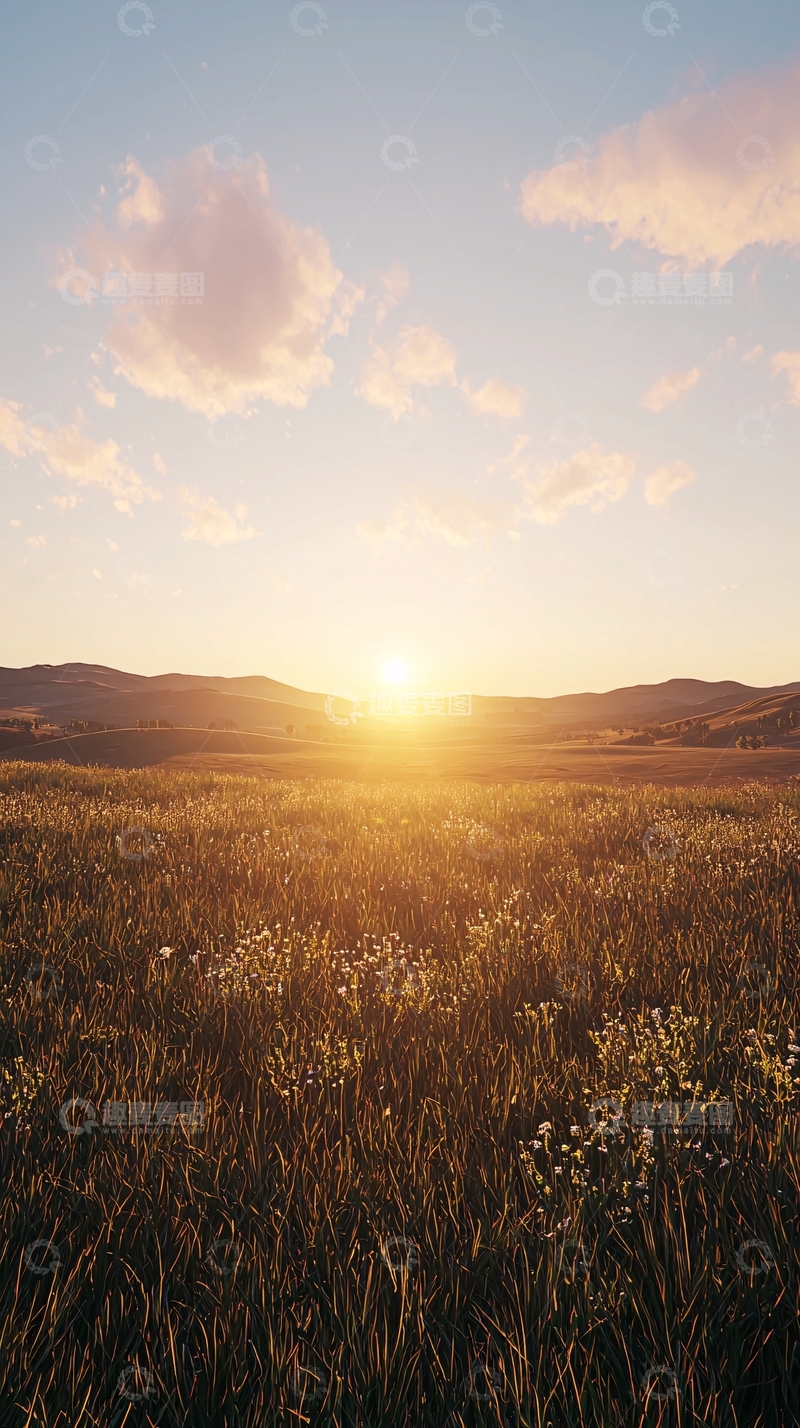 高清大图下载【趣麦麦图】夕阳西下草原风景