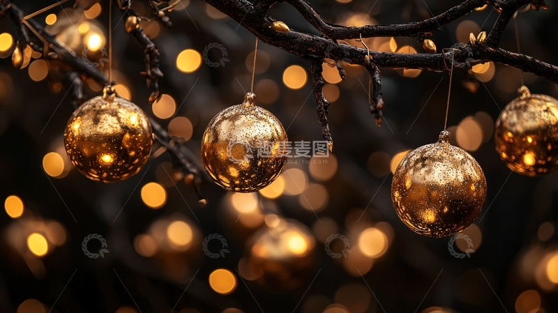 高清大图下载【趣麦麦图】金色圣诞球