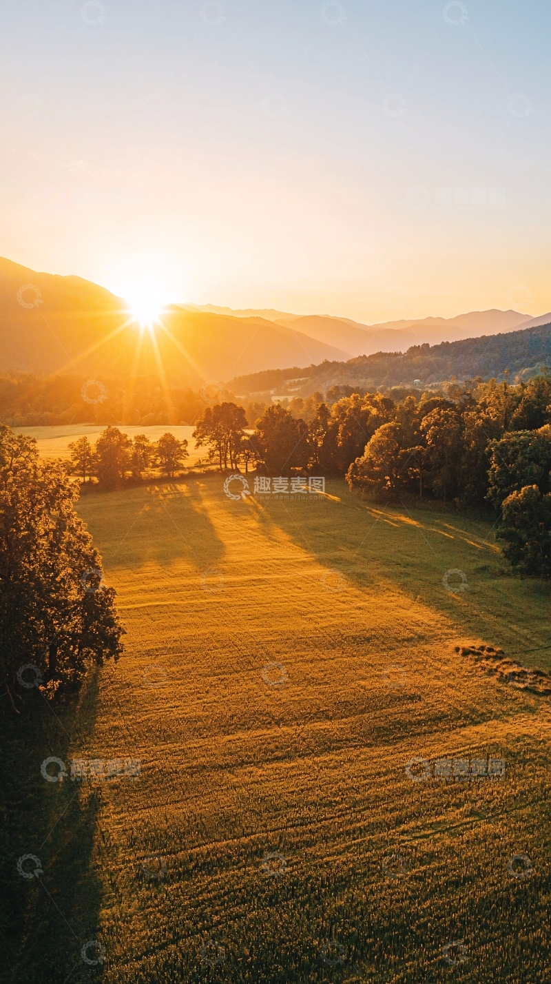 高清大图下载【趣麦麦图】日出山谷田园风光