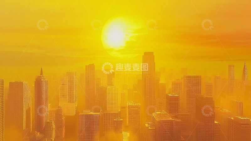 高清大图下载【趣麦麦图】热浪下的城市剪影