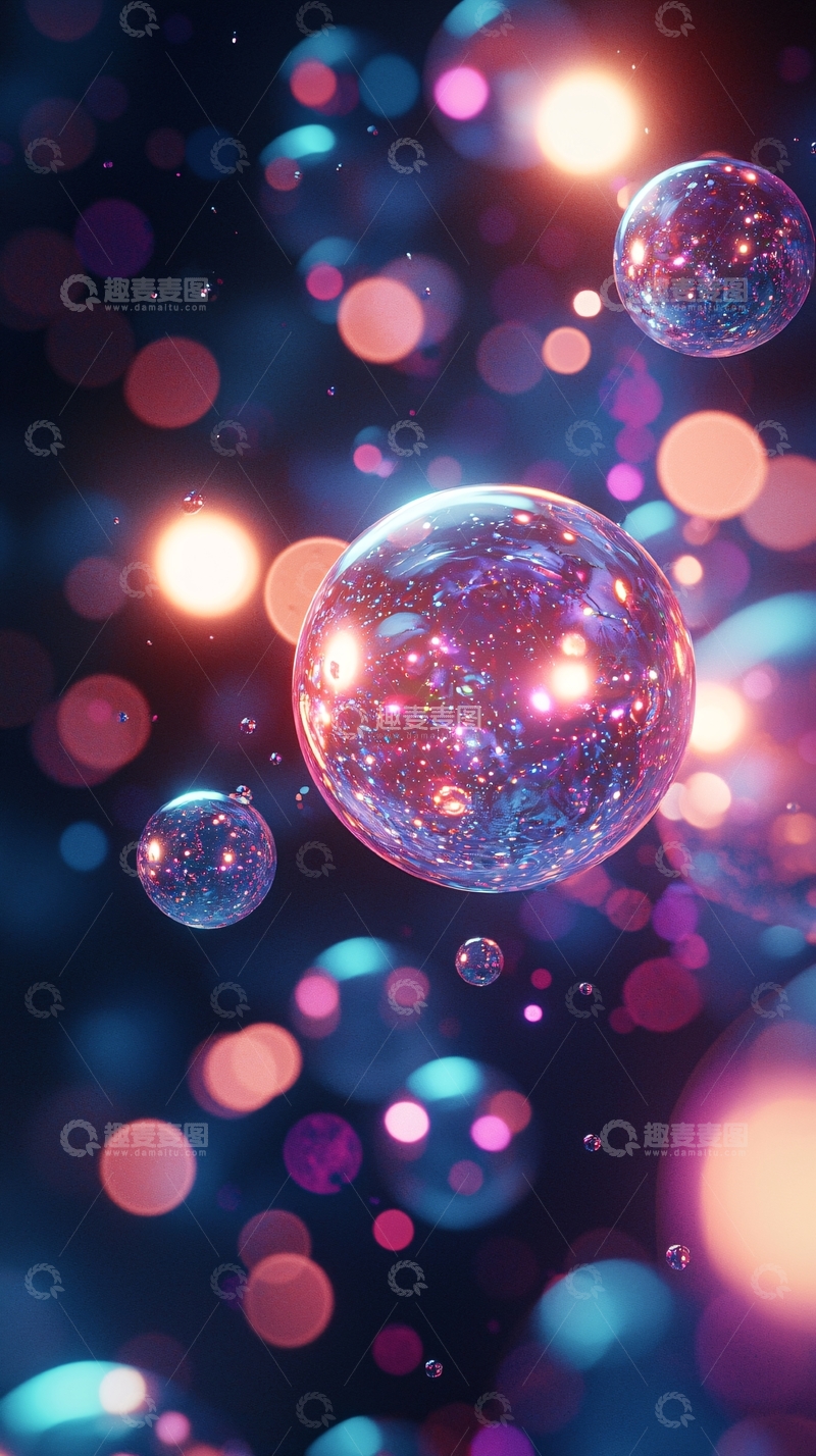 高清大图下载【趣麦麦图】宇宙星空彩色光球漂浮