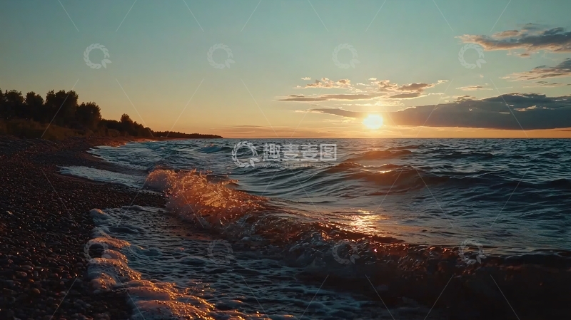 高清大图下载【趣麦麦图】日落海浪海滩景色