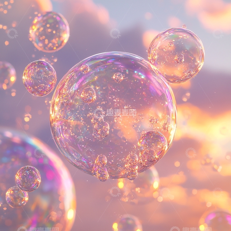 高清大图下载【趣麦麦图】粉色天空下的梦幻泡泡