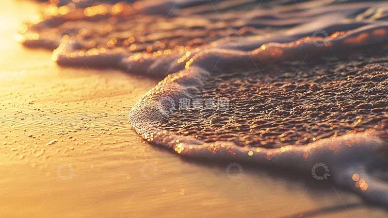 高清大图下载【趣麦麦图】日落海滩浪花细沙