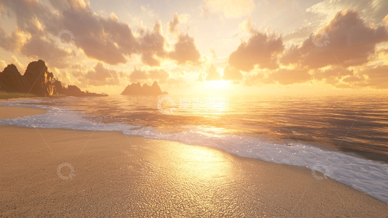 高清大图下载【趣麦麦图】海滩日落金色沙滩