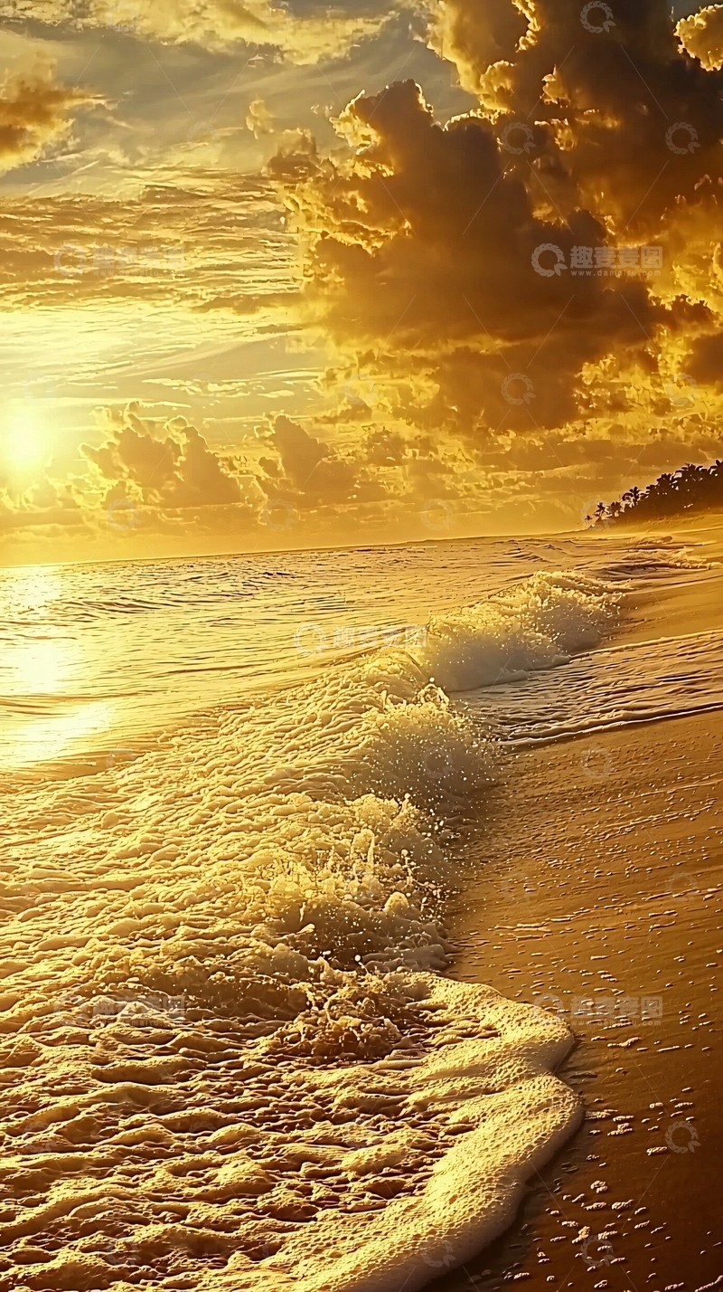 高清大图下载【趣麦麦图】金色沙滩日落海浪
