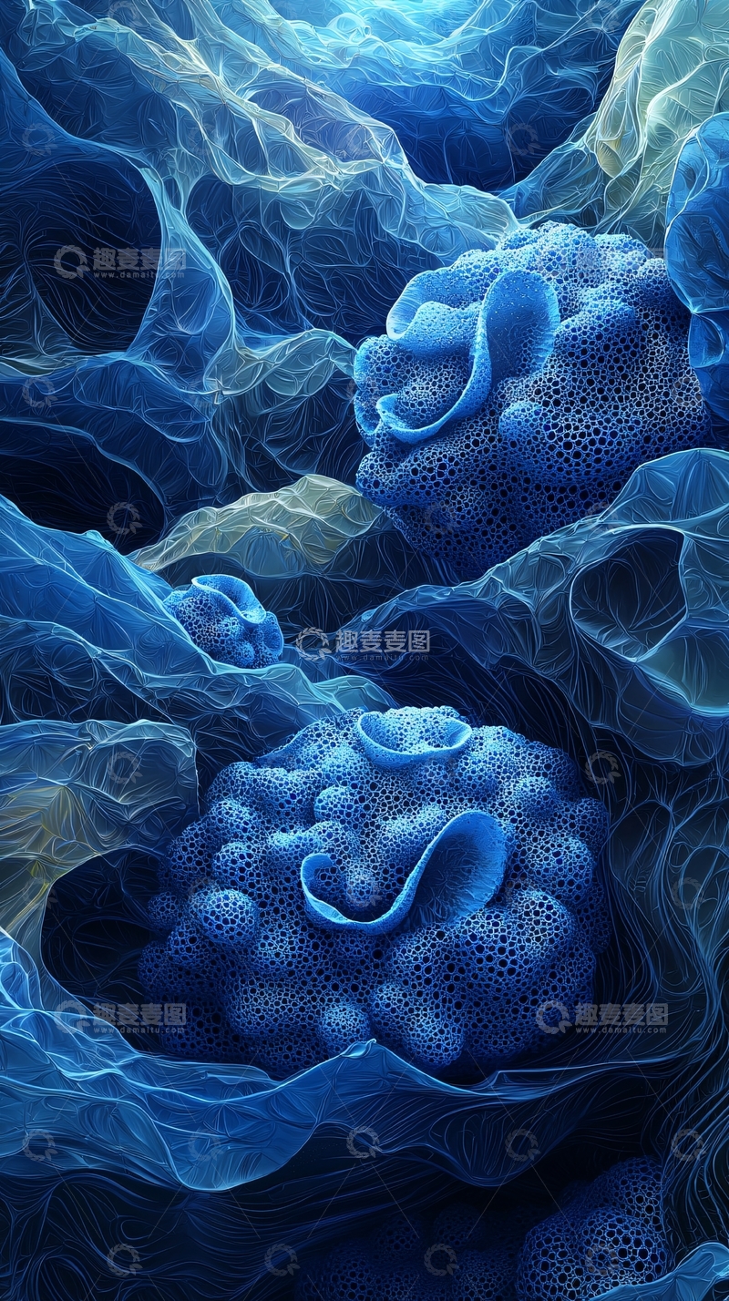 高清大图下载【趣麦麦图】蓝色抽象纹理细胞团