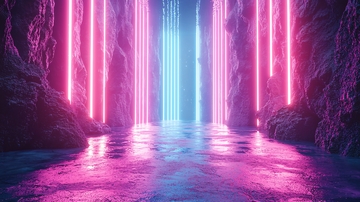 粉色蓝色霓虹灯岩洞通道
