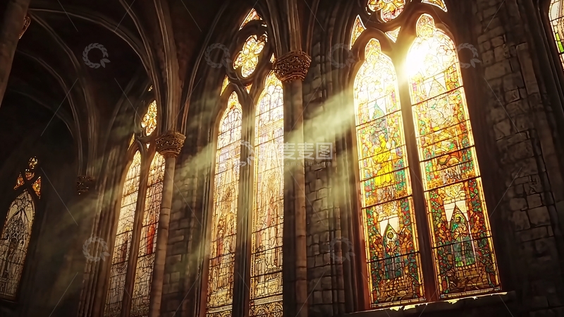 高清大图下载【趣麦麦图】哥特式教堂彩色玻璃窗