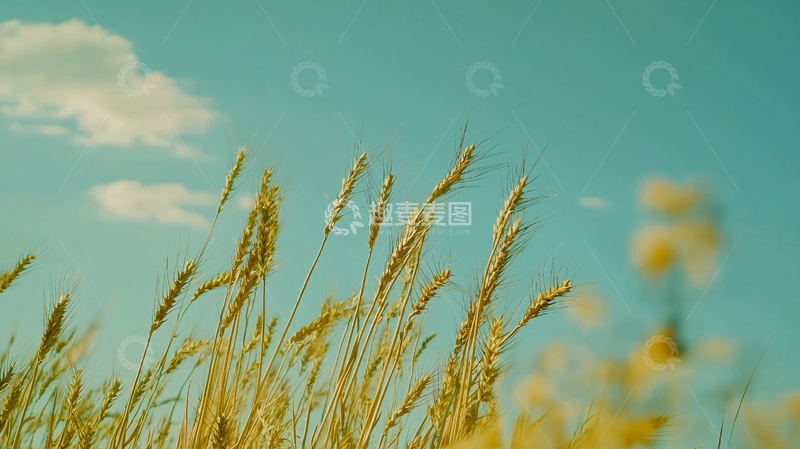 高清大图下载【趣麦麦图】蓝天白云下的金黄色麦穗