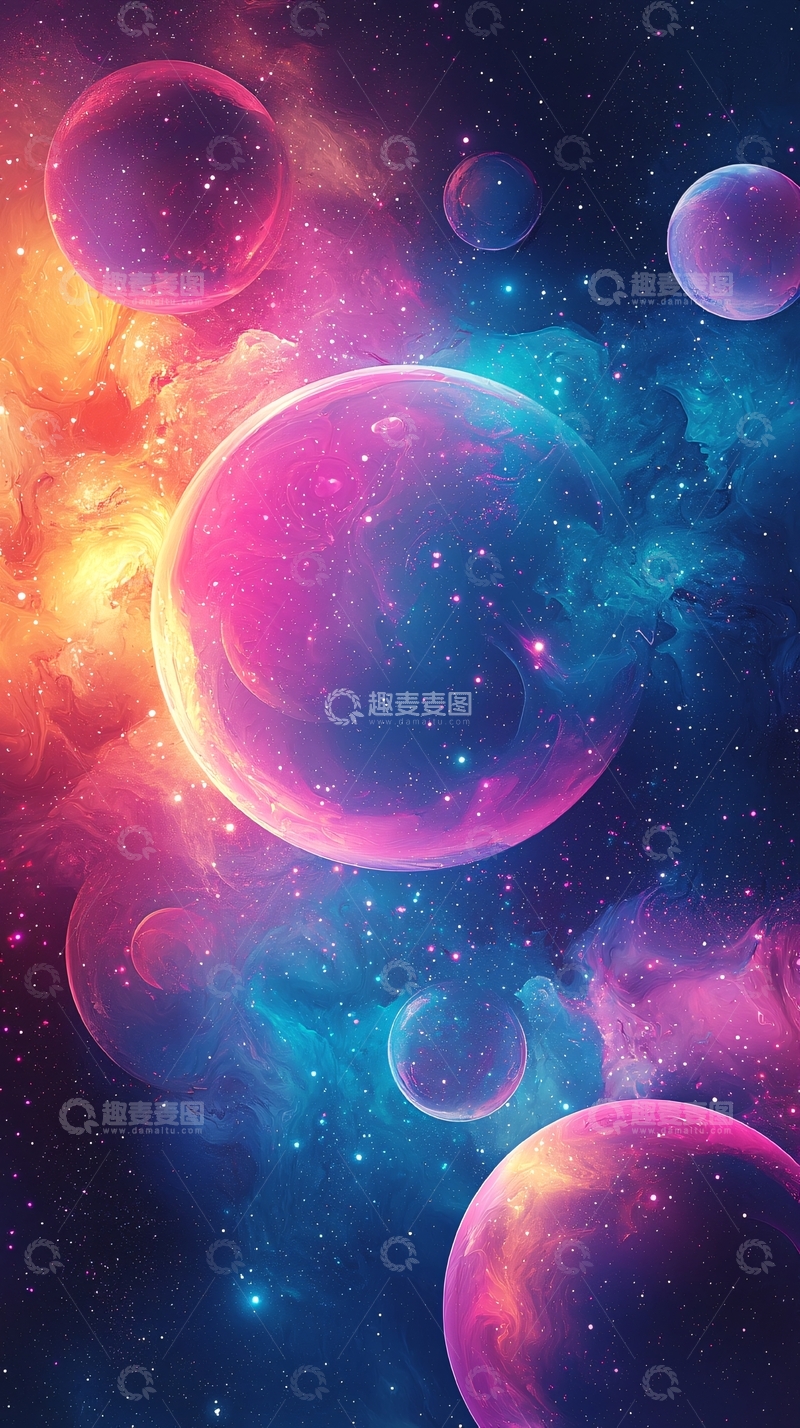 高清大图下载【趣麦麦图】绚丽星云与球体星球