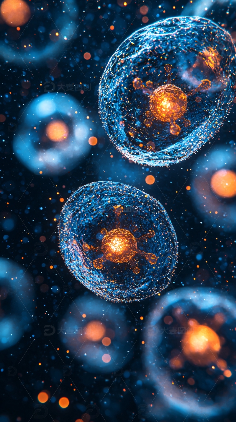 高清大图下载【趣麦麦图】蓝色细胞微观结构
