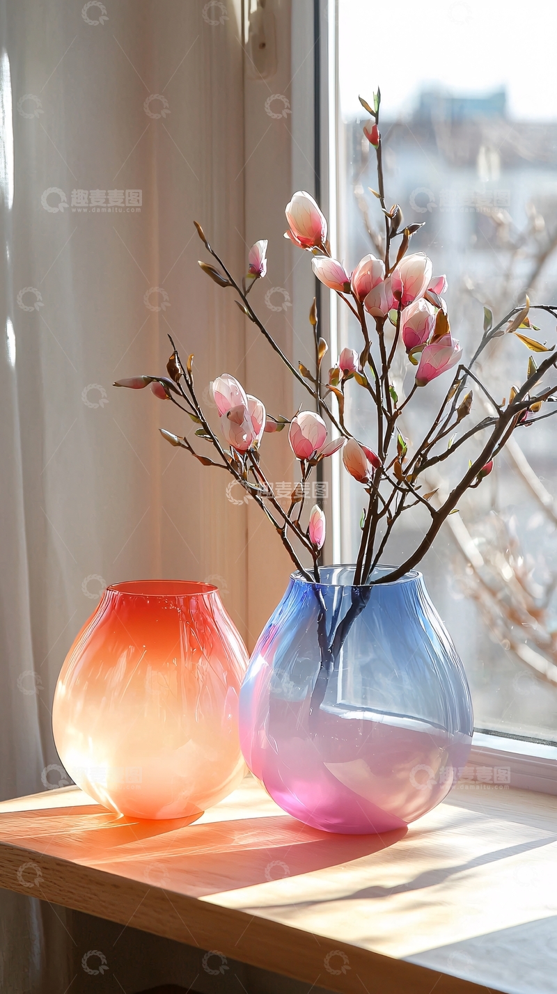 高清大图下载【趣麦麦图】阳光洒在窗台上的花瓶
