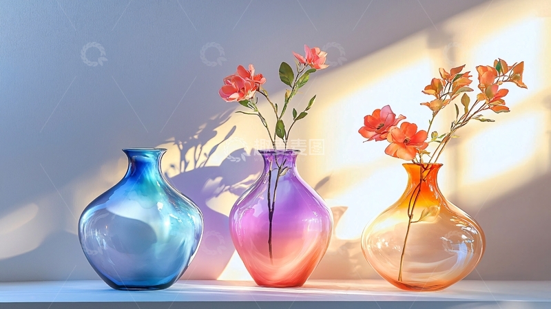 高清大图下载【趣麦麦图】渐变色玻璃花瓶