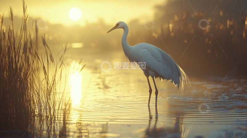 高清大图下载【趣麦麦图】清晨阳光下的白鹤