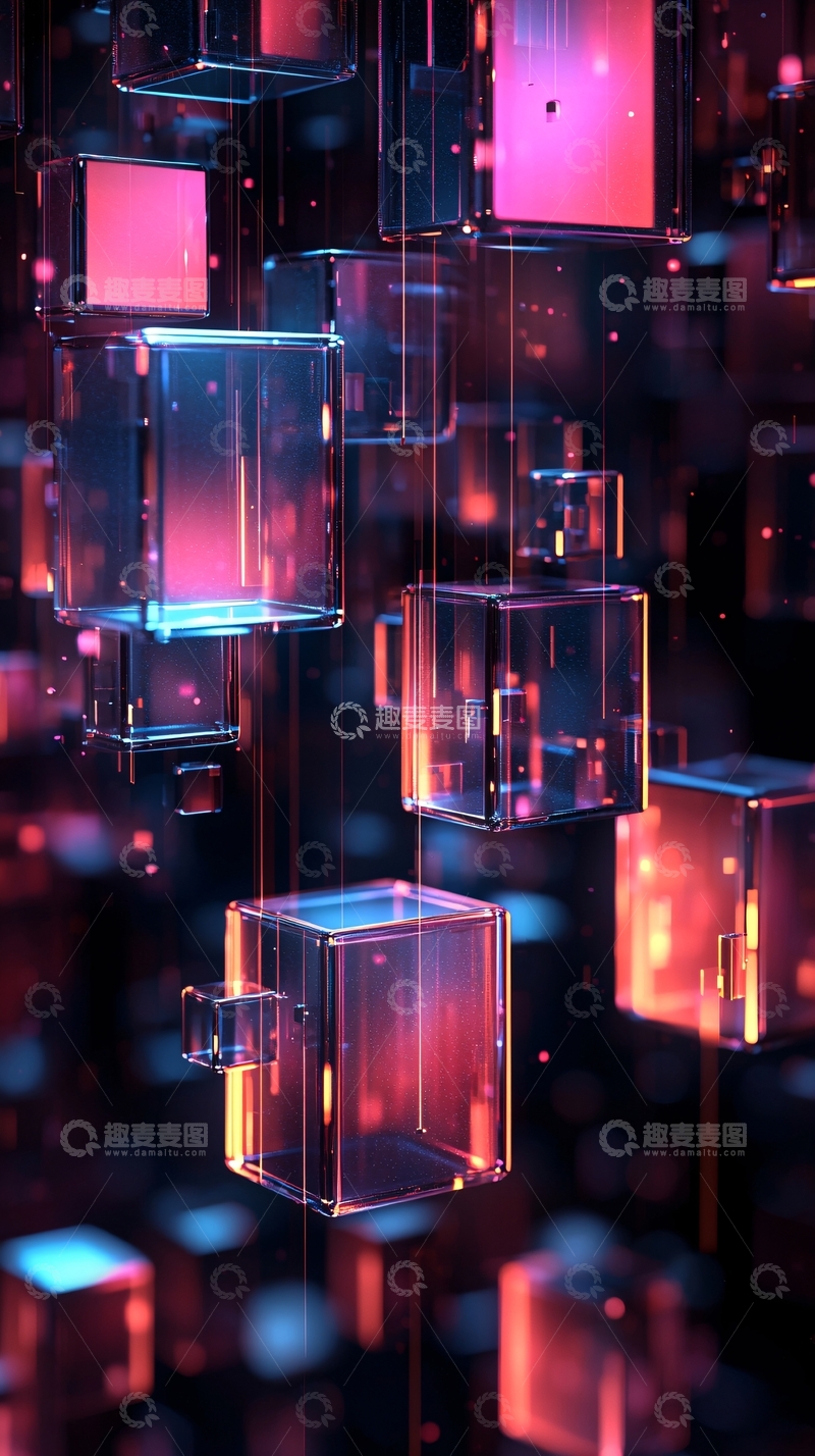 高清大图下载【趣麦麦图】悬浮的透明彩色立方体