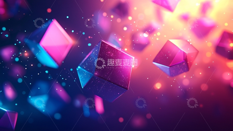 高清大图下载【趣麦麦图】紫蓝色发光立体几何