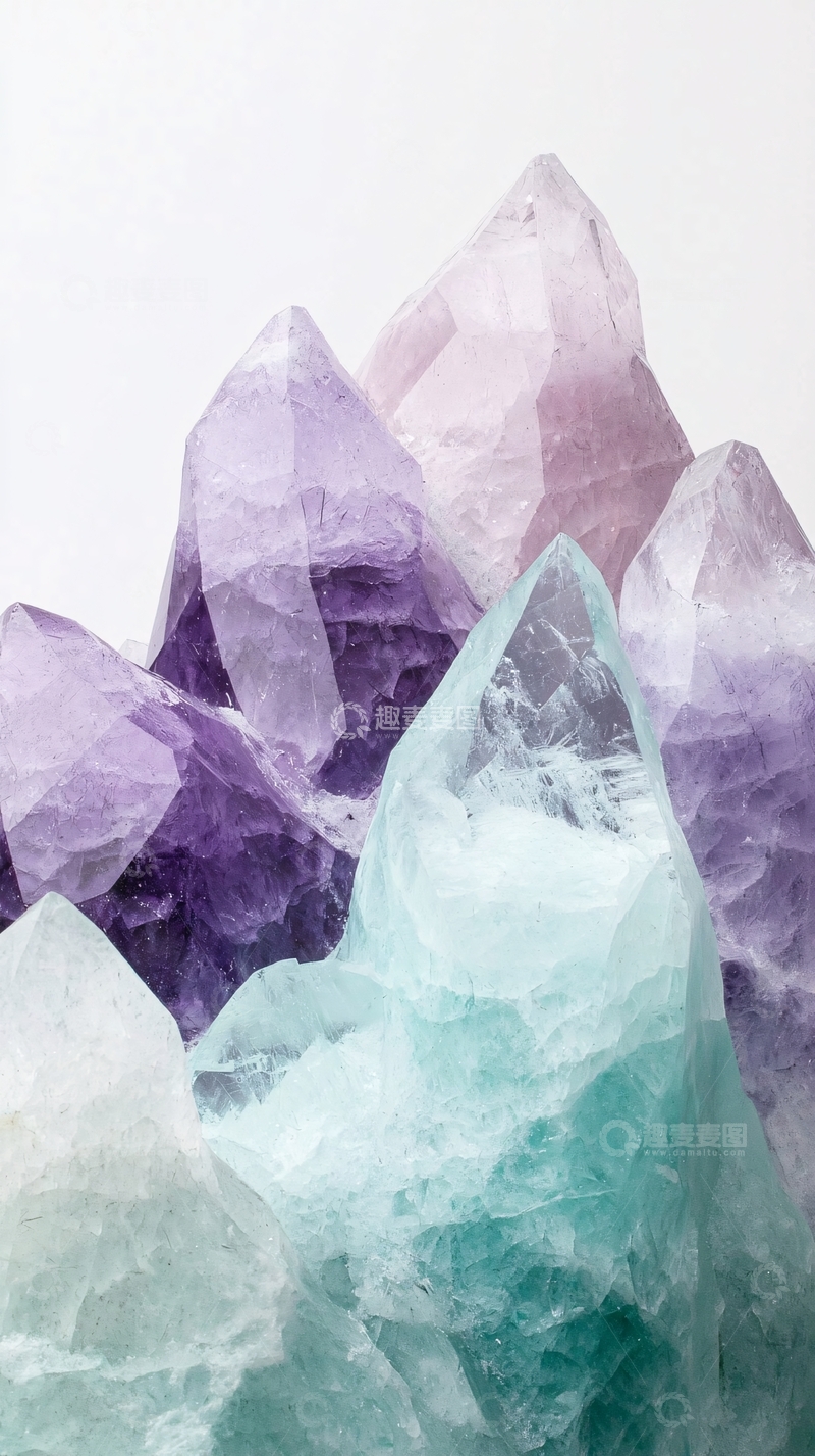 高清大图下载【趣麦麦图】紫色绿色水晶簇