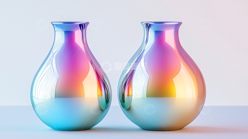 高清大图下载【趣麦麦图】彩虹渐变玻璃花瓶