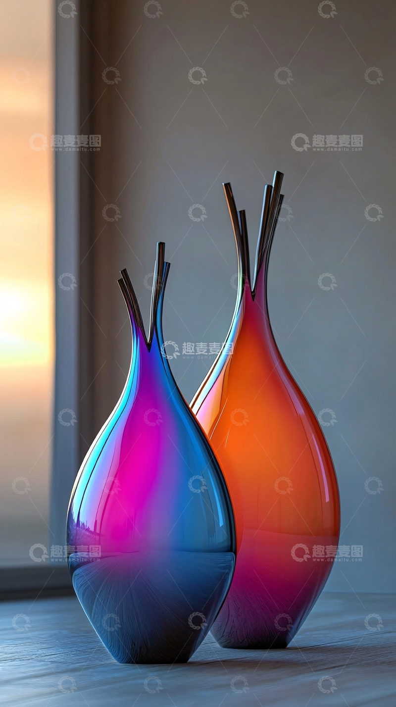 高清大图下载【趣麦麦图】渐变色玻璃花瓶
