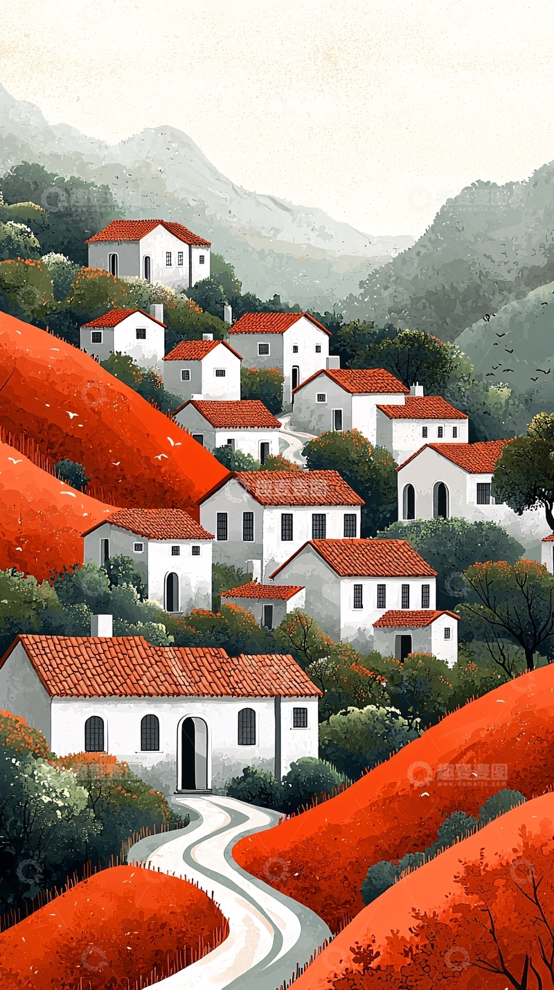 高清大图下载【趣麦麦图】山坡上的白色房屋