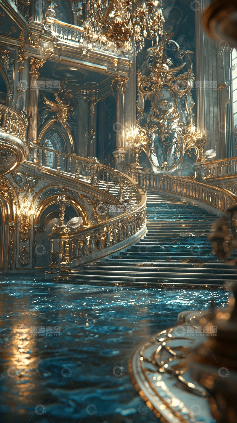 高清大图下载【趣麦麦图】金色宫殿水淹楼梯