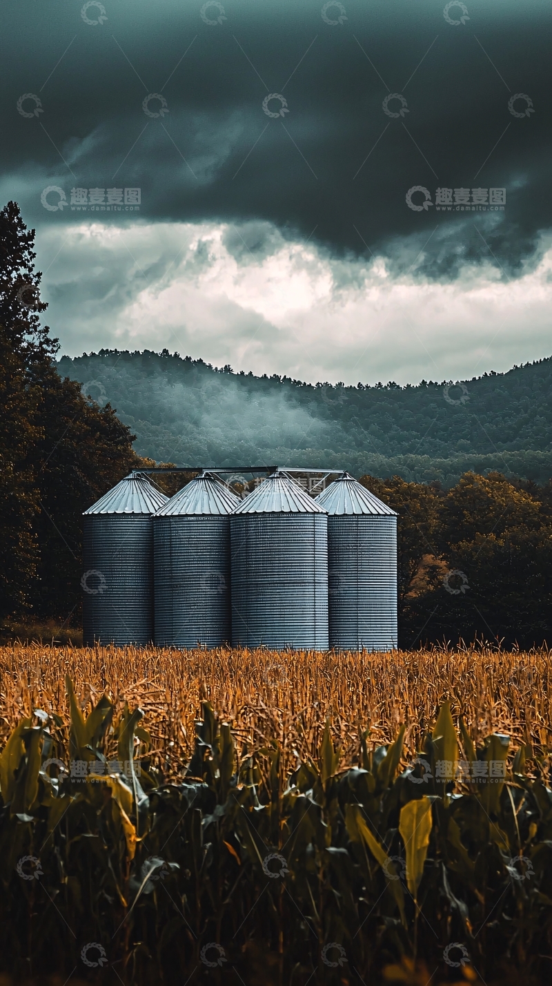 高清大图下载【趣麦麦图】暴风雨下的粮仓