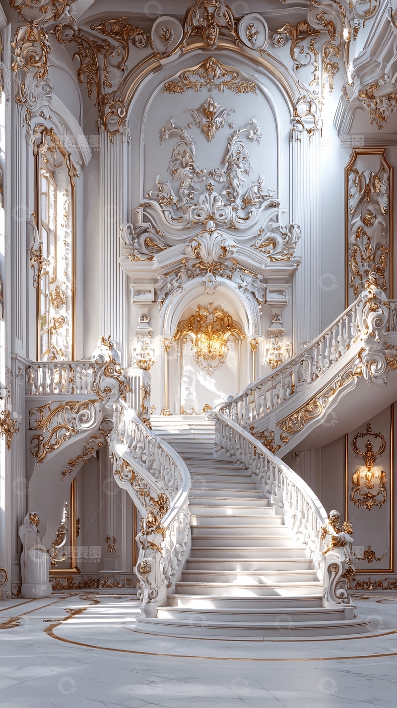 高清大图下载【趣麦麦图】奢华白色大理石旋转楼梯