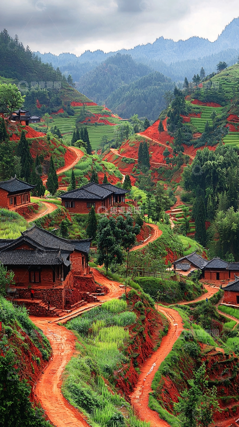 高清大图下载【趣麦麦图】红土山村蜿蜒小路