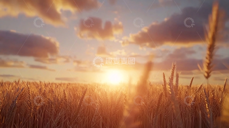 高清大图下载【趣麦麦图】金色麦田夕阳景色