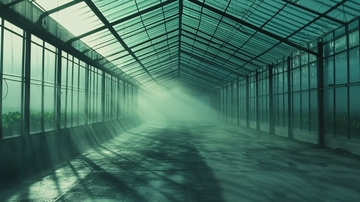 雾气弥漫的玻璃温室