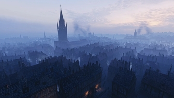 哥特式建筑朦胧晨雾城市