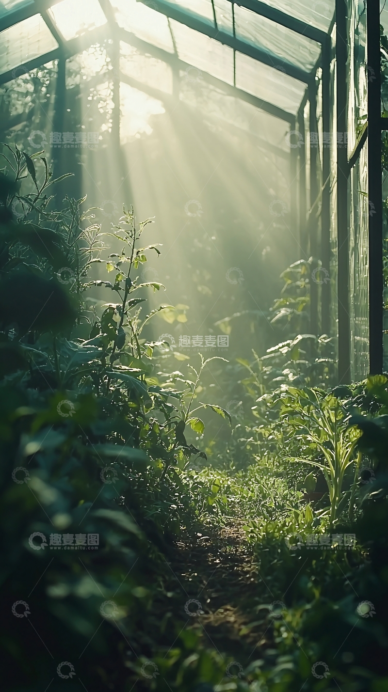 高清大图下载【趣麦麦图】阳光透过玻璃房照射植物