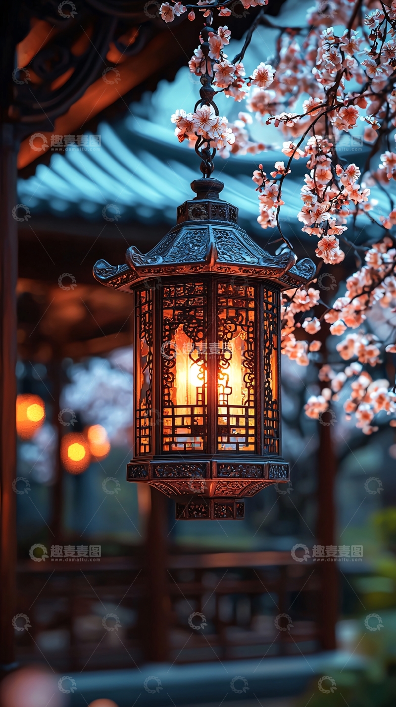 高清大图下载【趣麦麦图】古风灯笼与绽放梅花