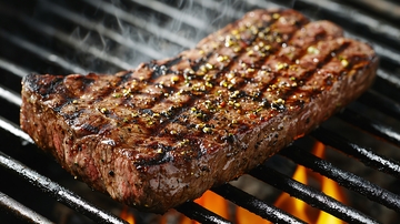 烤架上滋滋作响的牛排