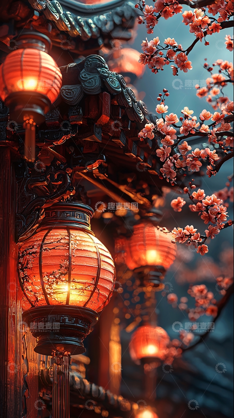 高清大图下载【趣麦麦图】中国风灯笼和梅花